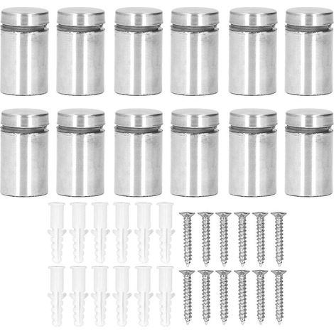 12-teiliges Set mit Abstandsschrauben aus Edelstahl (19 x 30 mm) zur Wandmontage von Werbeartikeln