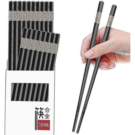 Baguettes chinoises (lot de 10 paires) réutilisables, compatibles lave-vaisselle, en fibre de verre (24 cm), style japonais/chinois. (1/5)