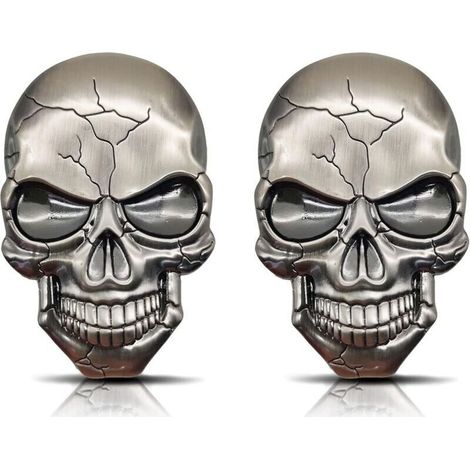 2 Pcs Autocollant Moto Voiture Métal 3D Tête Mort Stickers Tête Mort Autocollants Auto Autocollant Pare-Chocs Crâne Véhicule Démons Autocollant d'Ornement Crâne Autocollant Réfrigérate