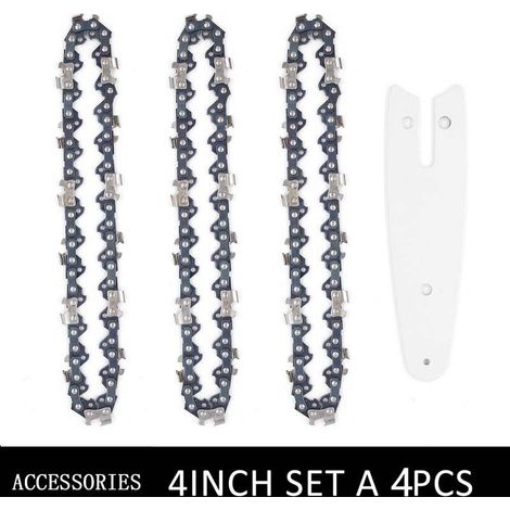 Catena da 4 pollici in 3 pezzi, 1 set di guide per mini sega elettrica, accessori per motosega di alta qualità e resistenti. (1/4)
