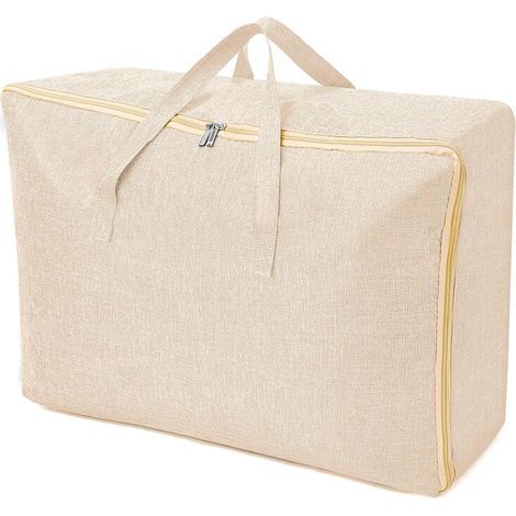 Grand Sac de Rangement 105L, Rangement Sous Lit Pliable Closet Organizer Sac de Rangement pour Couette Imperméable avec Poignées Renforcées pour Édredons Couvertures Oreillers Vestes Beige (1/5)