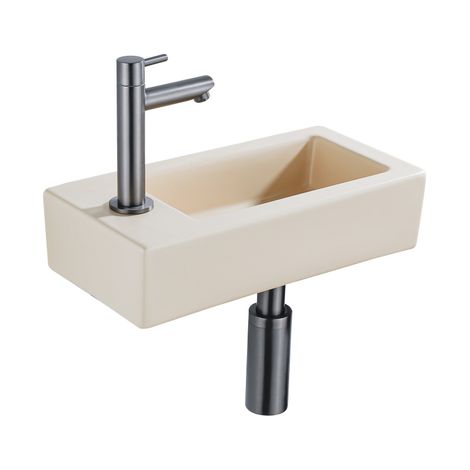 FugaFlow Eccelente Pietra Ensemble fontaine - 37,5x18,5x9cm - céramique - trou de robinet à gauche - robinet de fontaine gunmetal - bouchon de vidange (1/5)
