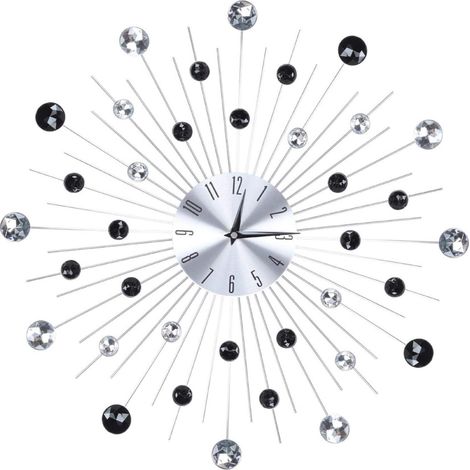 Horloge Murale, Horloge Murale en Forme de Fleur, Horloge Murale en Argent métallisé Scintillant Moderne, Horloge Murale en Forme de Fleur avec Diamant Bling pour Le Bureau du Salon (B) (1/5)