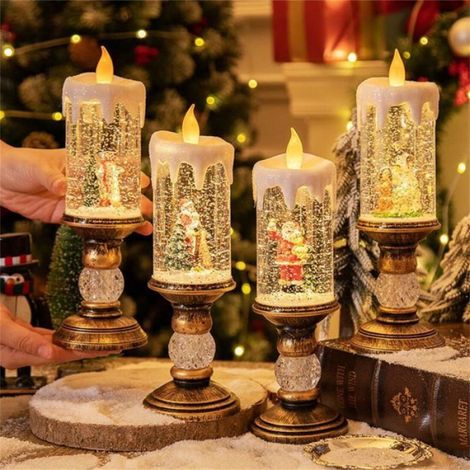 Bougie Boule À Neige - Père Noël Animé Avec Moteur - Lumière LED - Décoration Intérieure Noël - 1 Pièce (1/4)
