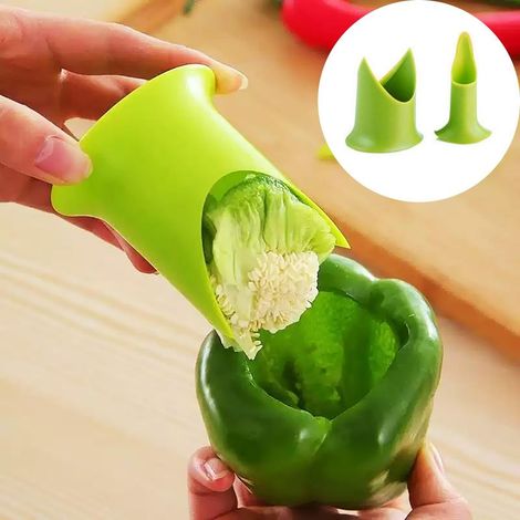 Paprikaentkerner und -entkerner, effektives Werkzeug für Jalapeños, Paprika, Gurken, Tomaten und anderes Obst und Gemüse – Farbe: Grün (1/5)