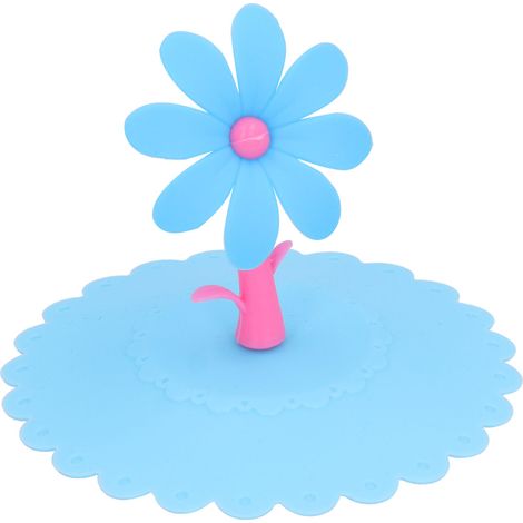 Couvercle en silicone anti-poussière pour tasse à boissons chaudes et froides, poignée en forme de fleur pour cuisine et maison, bleu (1/5)