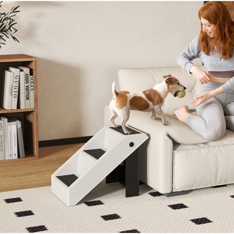Escalier pour chien 53x30,5x36,5 cm plastique blanc pliable pour canapé, gain de place – MEUBLIV (1/5)