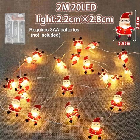 2 Stück lichterkette innen batterie, 2m 20 led Weihnachtsmann Weihnachtsdeko Lichtervorhang, Warmweiß weihnachtsbeleuchtung außen, für Party, Weihnachten, Balkon