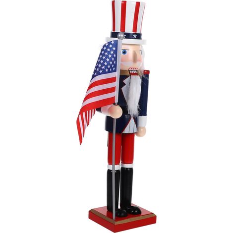 Casse-Noisette Soldat Bois Décor de Noël Figurine avec Drapeau Américain pour Table Centre de Table (1/5)