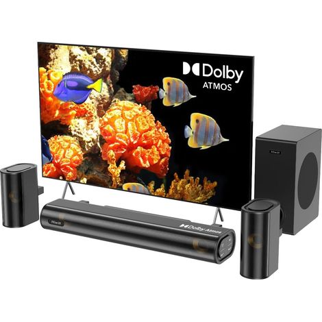 4.1 Dolby Atmos Barre de Son, 300W pour Smart TV avec Caisson de Basses, 2 Enceintes Surround Avant, Barre de Son pour Haut-Parleur TV, Basses réglables, A41 (1/5)