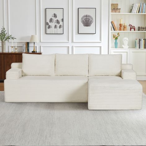 Divano angolare modulabile 238x152 cm in velluto a coste beige senza montaggio - CHICFURN (1/5)