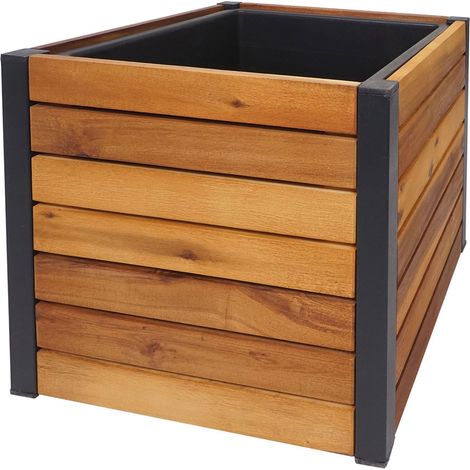 Jardinière HWC-L23 - jardinière surélevée - Outdoor bois d'acacia certifié MVG aluminium - 60x42x42cm brun (1/5)