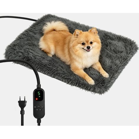 Tapis Chauffant pour Animaux avec 9 Niveaux de Température&Minuterie 70x45cm Coussin Chauffant pour Chien & Chat, Tapis Thermique Douillet avec Housse en Peluche Lavable, Protection Anti-Morsure (1/5)