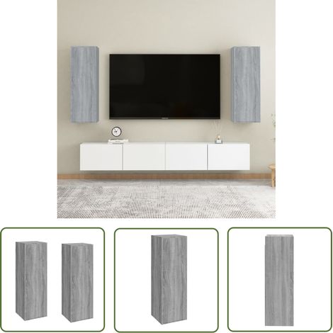The Living Store TV-Schränke 2 Stk. Grau Sonoma 30,5x30x90 cm Holzwerkstoff - TV-Schrank - Wandregal - Wohnzimmerschrank - Moderner Schrank - Grau Sonom (1/5)