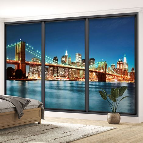 Papier peint panoramique Trompe l'oeil baie vitrée - New york - 195 cm x 117 cm (1/5)