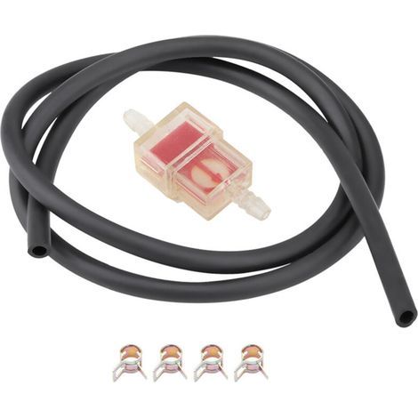 Filtre à carburant moto et scooter – 6 mm (1/4 pouce), forme carrée, rouge, avec collier de serrage et tuyau – lot complet (1/5)