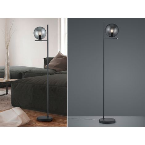 Design Stehleuchte PURE Anthrazit mit Lampenschirm Glaskugel Rauchfarbig, 150cm (1/5)