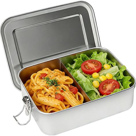 Boîte Bento - Acier Inoxydable 1200ml - Avec Séparateur Et Joint Silicone - Pour Bureau École Voyage - 1 Pièce (1/5)