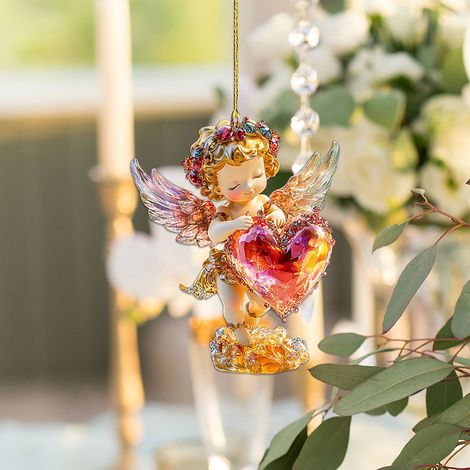 Pendentif Acrylique Ange - Décoration Pour Rétroviseur Automobile - Ornement De Bureau Ou Étagère - Série Ange Romantique - 1 Pièce (1/4)