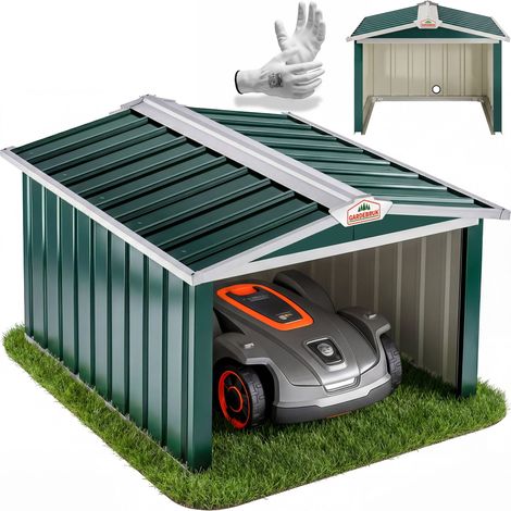 GARDEBRUK® Metal Weatherproof Robot Lawnmower Garage Automatic Garden Grass Lawn Mower Shelter Auto Mower Carport Protective Weather Resistant Cover Anthracite/Green Satteldach Grün (de)