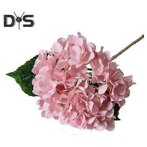Hortensia artificiel avec tige à feuilles vertes, fleur artificielle réaliste, centre de table pour mariage, maison ou bureau, composition florale. Branche de fleurs artificielles.rose clair (1/5)