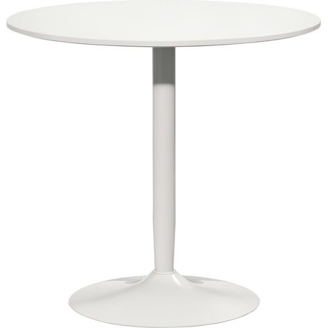Runder weißer Tisch für 2 Personen, Ø 80 cm MDF-Platte, Stahlgestell, rutschfest, Höhe 75 cm
