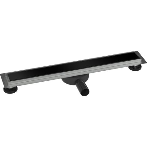 Canalina per doccia in acciaio inox FlexGL01-3 per box doccia con coperchio di scarico in vetro nero - lunghezza selezionabile. 600mm