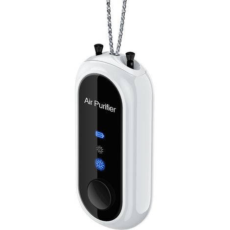 Purificateur d'air portable à porter autour du cou – Collier générateur de 1,2 milliards d'ions négatifs, blanc