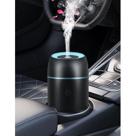 Diffuseur d'huiles essentielles pour voiture, humidificateur portable USB 100 ml avec lumières colorées pour petits espaces, maison, bureau, chambre (noir)