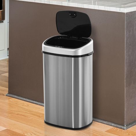 Cubo de basura automático de 58 litros con sensor de movimiento, resistente al agua, de acero inoxidable, para cocina, oficina y dormitorio, color plata.