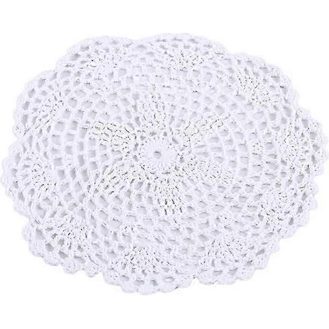 Napperon rond en dentelle florale crochetée à la main, 30 cm, mélange de coton, blanc. (1/4)