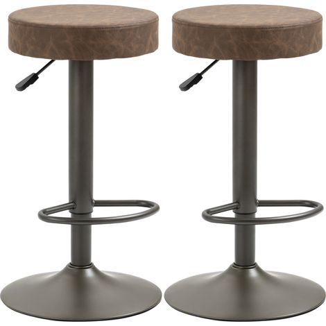 Set 2 Sgabelli da Bar Girevoli con Poggiapiedi e Altezza Regolabile, 35x36x64-85cm, Marrone