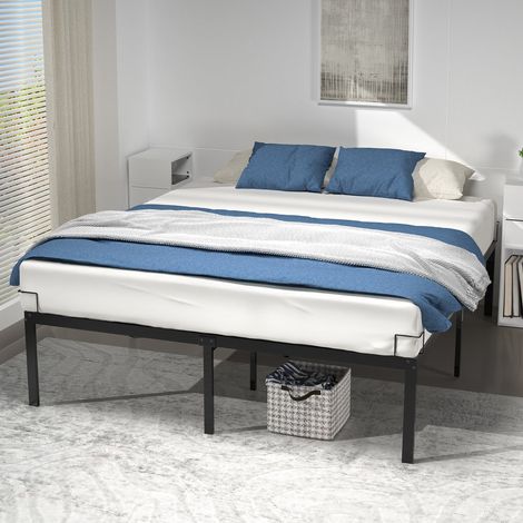 Vounot – Cadre de lit métal 180x200 cm noir – Hauteur 36 cm – Fixation sommier – Charge max 320 kg – Antidérapant et silencieux (1/5)