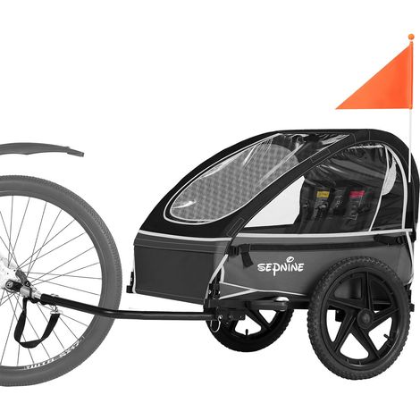 Sepnine BT609 Remolque Bicicleta Infantil – 2 Niños, Plegable, Impermeable - Negro (1/5)