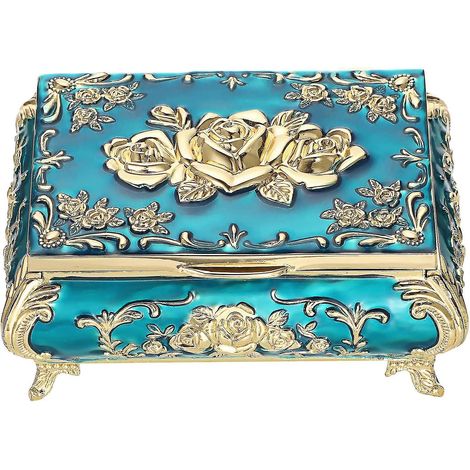 Vintage Schmuckkästchen aus Metall, kleine Schatztruhe, Schmuckaufbewahrung, Aufbewahrungsbox für Ohrringe, Halsketten und Armbänder, Ringbox, Erinnerungsbox für Frauen -