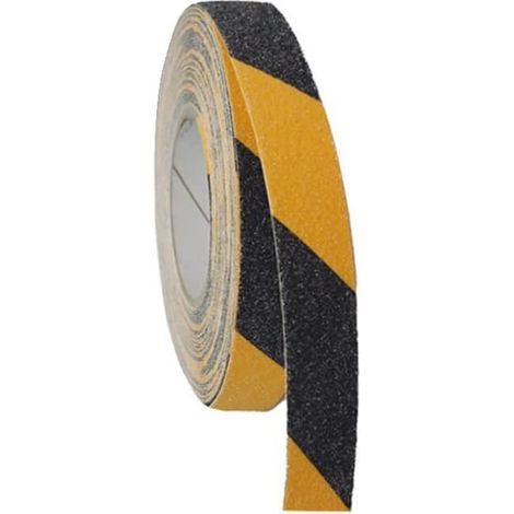 Nastro antisdrucciolo Nero-Giallo per gradini mis. 19 mm x 18 metri - Rotolo adesivo antiscivolo facilmente ritagliabile