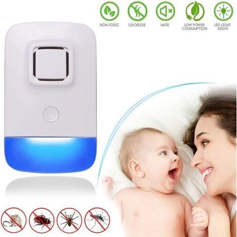 Dispositivo antizanzare a spina, repellente per topi a ultrasuoni, insetticida elettrico a ultrasuoni con luce blu per camera da letto e soggiorno. (1/4)