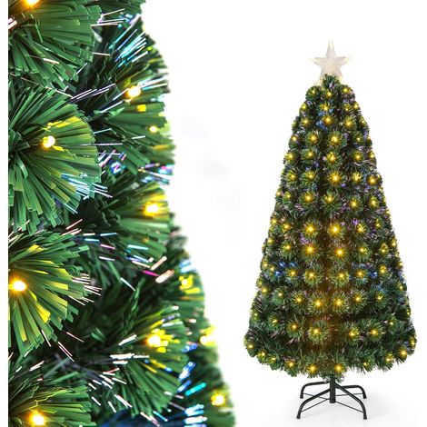 COSTWAY 150 cm Künstlicher Weihnachtsbaum mit Beleuchtung, Tannenbaum mit 8 Beleuchtungsmodi, 170 Warmweißen LED-Lichtern, Christbaum in Glasfaseroptik, Beleuchtetem Stern, Kunstbaum Weihnachten (1/5)