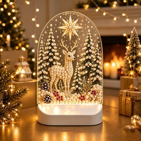 Lámpara de noche navideña con forma de jirafa para pintar con diamantes y cuentas se conecta mediante USB. (1/5)