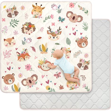 Tapis de Jeux Bebe Pliable 127×127cm, Épaissi 2cm Tapis d'eveil Bebe, Lavable en Machine, Antidérapant Tapis sol Bebe Tapis Chambre Enfant Applicable à Intérieur/Extérieur/Clôture(Animaux Bohèmes) (1/5)
