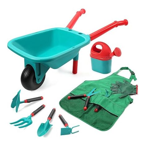 Wheelbarrow Kids Garden Tools Set for Kids, Garden Toys with Wheelbarrow, Gloves, Hand Rake, Shovel, Double Hoe, Indoor Outdoor Toys, Boys Girls Gift (1/5)