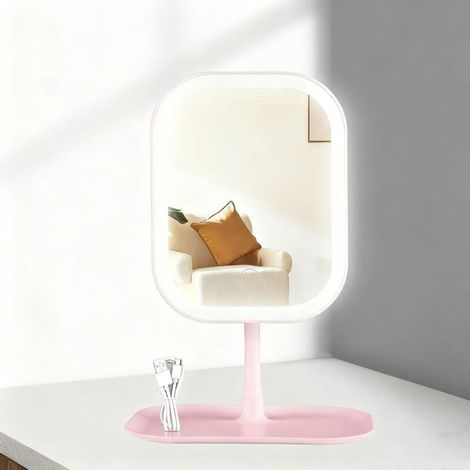 Miroir de maquillage LED à angle réglable, chargement USB, gradation continue de la lumière tricolore, miroir de maquillage éclairé de bureau (1/5)