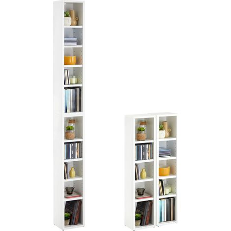 Idimex – Etagère musique blanche – Lot de 2 éléments superposables – 8 tablettes réglables – Dimensions 20 x 187 x 17 cm – Charge max 3 kg par tablette