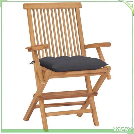 Chaises de jardin - FAFEICY - 3065632 - Pliantes - Bois de teck massif - Coussins anthracite (1/5)