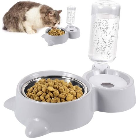 YMYNY Double Cat Bowl, Double Bowl for Cats and Small Dogs, Gray, 2-in-1 Cat Bowls (1/4)