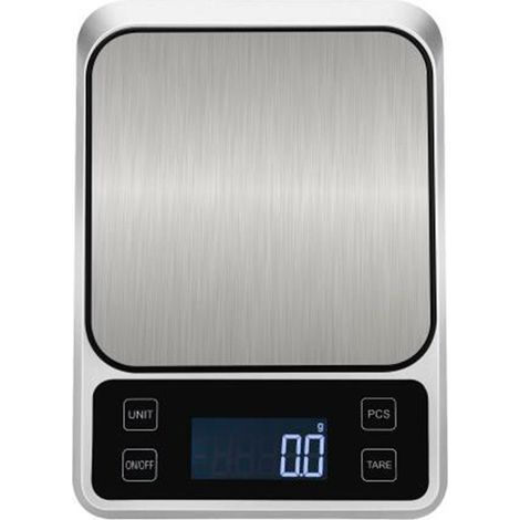 Balance de cuisine électronique de haute précision en acier inoxydable avec écran LCD, 5 kg/0,1 g, couleur argent-AquaForge (1/4)