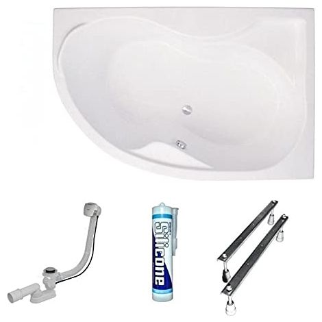 ECOLAM Baignoire d'angle acrylique Dora Polimat 170x110 cm droite, pieds, siphon, silicone.Belle forme Aspect moderne. Baignoire acrylique blanc (1/5)