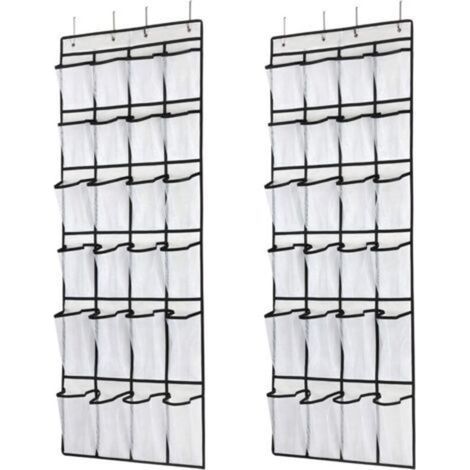 [JAMAIS UTILISÉ] 2 pcs Organiseur de chaussures à suspendre sur la porte, 24 poches en maille, support de chaussures à suspendre avec crochets de porte, idéal pour une armoire, une chambre, une salle (1/4)