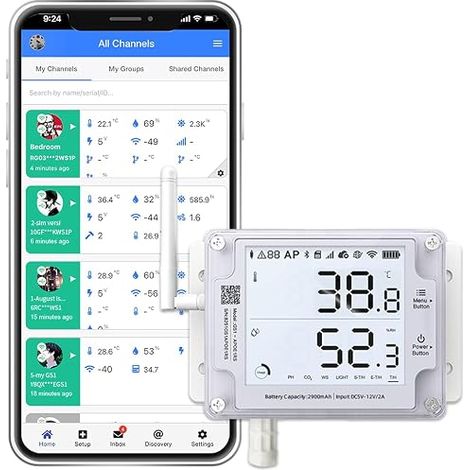 Capteur d'humidité et de température sans fil avec application et alertes par e-mail, connexion WiFi, moniteur de serre, compatible avec IFTTT et (Wifi 2,4 GHz uniquement) (1/5)