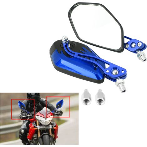 Rétroviseurs Moto Scooter Universels 8mm 10mm Aluminium Flamme Bleu Paire (1/5)